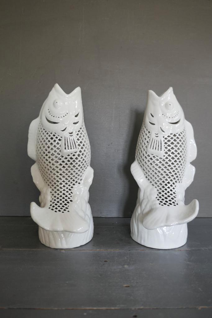 Vintage set vissen Koi Karpers wit porselein, Antiek en Kunst, Antiek | Porselein, Verzenden