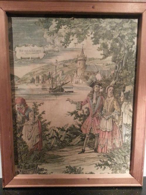 Brocante paneel met voorstelling gedrukt op linnen, Antiek en Kunst, Curiosa en Brocante, Ophalen