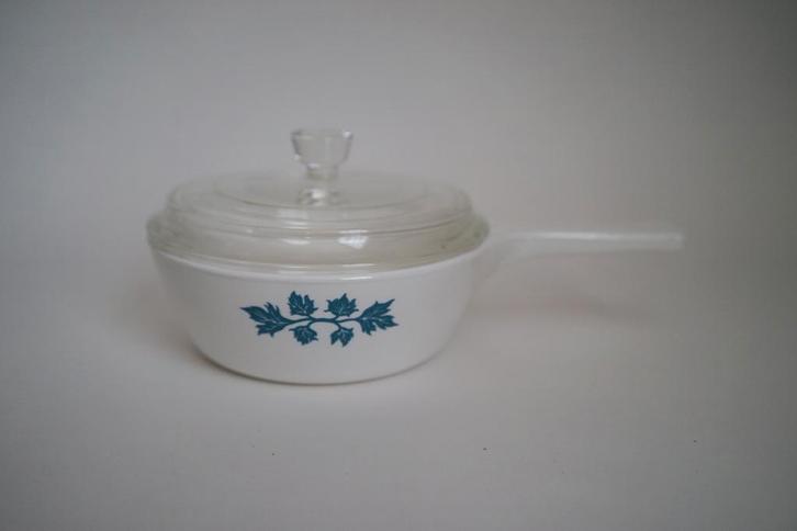 vintage pyroflam Pf-30-B steelpan glas blauw glaskeramiek, Huis en Inrichting, Keuken | Potten en Pannen, Zo goed als nieuw, Overige typen