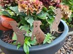 Roestige tuinfiguren stokstaartjes, Ophalen of Verzenden