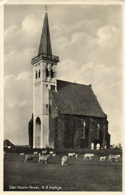 Den Hoorn - Texel, N.H. Kerkje. - schapen - gelopen, Verzamelen, Ansichtkaarten | Nederland, Gelopen, Waddeneilanden, 1940 tot 1960