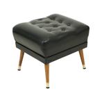 Vintage Zwarte Poef Conische Pootjes Chesterfield Stijl Skai, Ophalen of Verzenden, Gebruikt, Rond, Hout