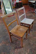 Vintage houten stapelbare Engelse schoolstoeltjes, Ophalen, Gebruikt, Twee, Bruin