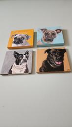 4 schilderijtjes honden portretten paneel Katja Schellekens, Antiek en Kunst, Ophalen of Verzenden