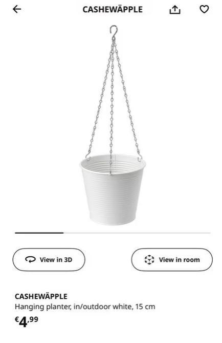 Witte hangende bloempot CASHEWÄPPLE, Tuin en Terras, Bloempotten, Gebruikt, Metaal, Binnen, Minder dan 40 cm, Minder dan 25 cm