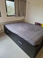 BRIMNES IKEA 140 x 200 cm bed + 4 opberglades + mattras, 140 cm, Zo goed als nieuw, Zwart, Ophalen