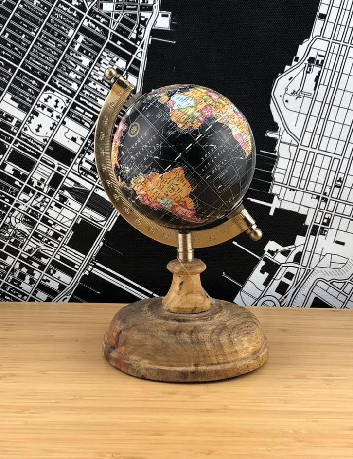 Wereldbol beeld Nieuw Decoratie 22 cm Hout & Metaal, Huis en Inrichting, Woonaccessoires | Wereldbollen, Zo goed als nieuw, Ophalen of Verzenden