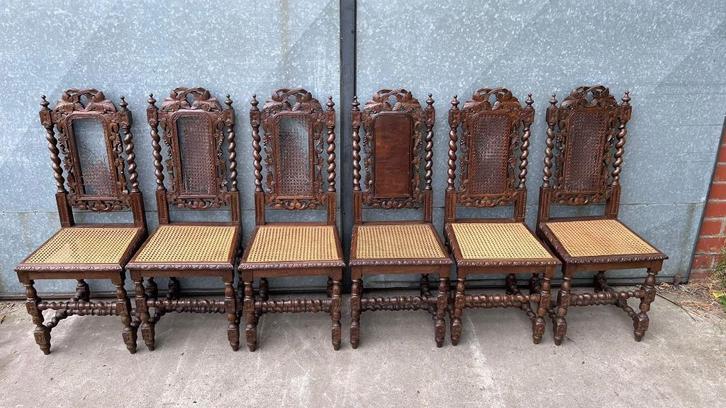 Antieke barok eetkamerstoelen - set van 6 stuks, Antiek en Kunst, Antiek | Meubels | Stoelen en Banken, Ophalen
