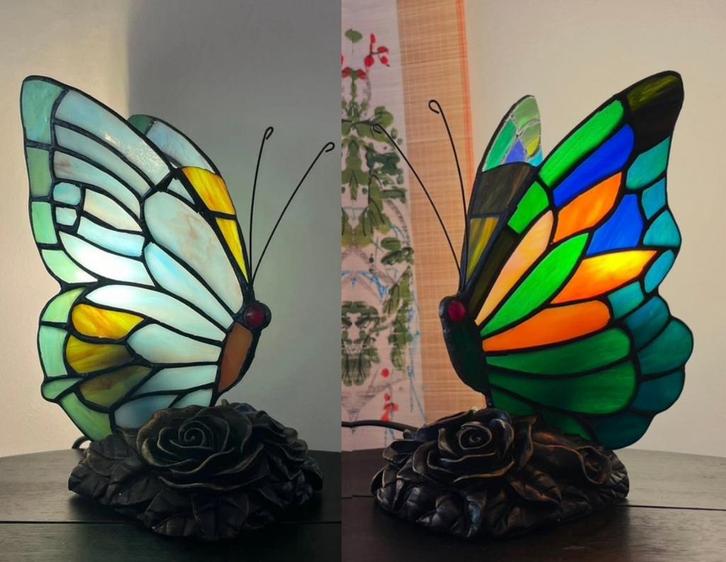 Uitzoeken 69,- per stuk echte glas in lood vlinder lampen, Huis en Inrichting, Lampen | Tafellampen, Minder dan 50 cm, Glas, Ophalen of Verzenden