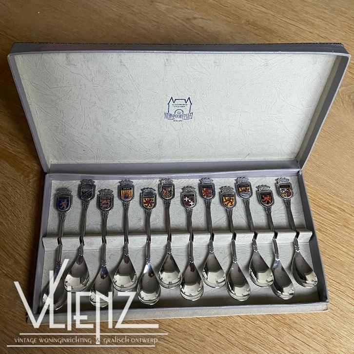 Verzilverde theelepels provincies Nieuwpoort Pleet, schild, Antiek en Kunst, Antiek | Bestek, Ophalen of Verzenden