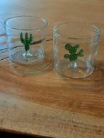 Glazen met Cactus Design - Set van 2, Huis en Inrichting, Ophalen, Minder dan 50 cm, Groen, Glas