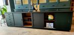 320cm lang Vintage/industriële schoolkast, zwart dressoir, Huis en Inrichting, Kasten | Overige, Ophalen of Verzenden, Zo goed als nieuw