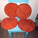 Fondue borden rood/bruin vintage 4 stuks, Huis en Inrichting, Ophalen, Gebruikt, Bord(en), Overige stijlen