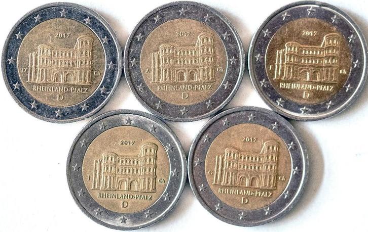 Speciale 2-euro  Duitsland 2017 Rijnland-Palts A,D,F,G,J, Postzegels en Munten, Munten | Europa | Euromunten, Setje, 10 euro, Duitsland