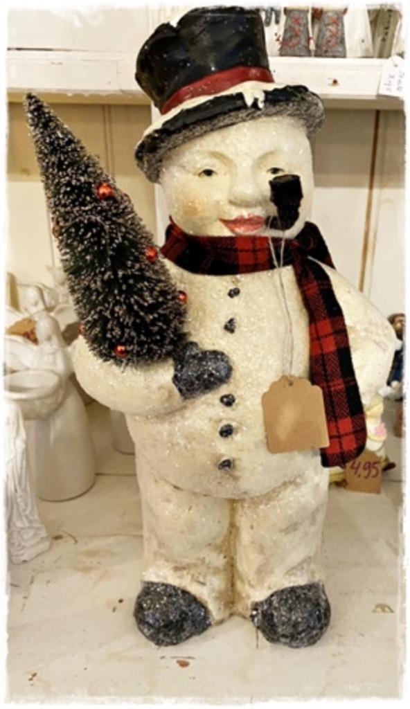 Antieklook Sneeuwman 40,9 cm.c 23 cm. br. pijp, boompje, das, Diversen, Kerst, Nieuw, Ophalen of Verzenden