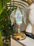 Hollywood Regency Gouden tafellamp met bloemen en EU stekker, Huis en Inrichting, Lampen | Tafellampen, Ophalen of Verzenden, Zo goed als nieuw