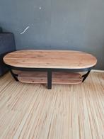 Industriële salontafel, zwart staal met mango hout, Huis en Inrichting, Zo goed als nieuw, Minder dan 50 cm, Ovaal, 50 tot 100 cm
