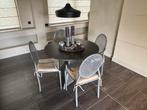 Ronde eettafel met Belgisch hardsteen blad incl. 4 stoelen, Huis en Inrichting, Tafels | Eettafels, Ophalen, Gebruikt, Rond, Metaal