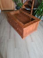 Salontafel met glasplaat en lades, Gebruikt, 100 tot 150 cm, Glas, Landelijk