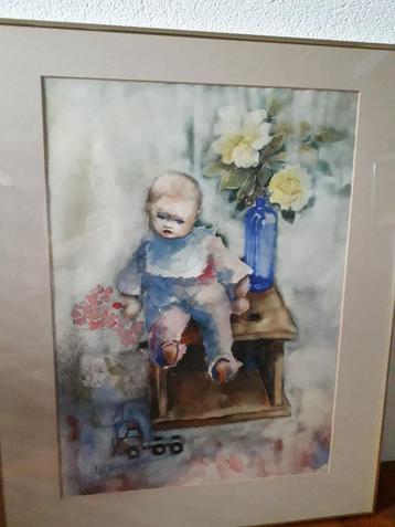 PRACHTIGE OUDE AQUAREL in METALEN LIJST afm 80 X 65 cm  beschikbaar voor biedingen