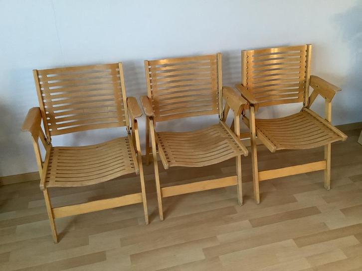 3 Rex stoelen Nico Kralj 1956,  3 stoelen voor 200,-, Huis en Inrichting, Stoelen, Gebruikt, Drie, Hout, Metaal, Bruin, Ophalen