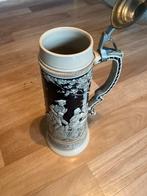 Duitse bierpul met tinnen deksel – decoratief steengoed, Antiek en Kunst, Ophalen of Verzenden