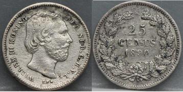 Schaars kwartje 1890 - 25 cent 1890 met punt - Willem 3 beschikbaar voor biedingen