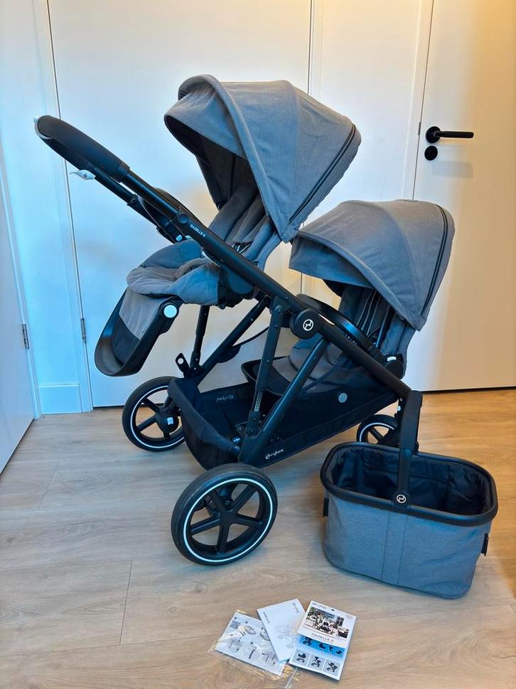 Grijze Duo Kinderwagen Cybex Gazelle S, in goede staat, Kinderen en Baby's, Tweelingen en Meerlingen, Gebruikt, Kinderwagen of Buggy
