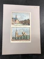gekleurde gravures den Bosch markt en gr kerk , spilman 1750, Antiek en Kunst, Ophalen of Verzenden