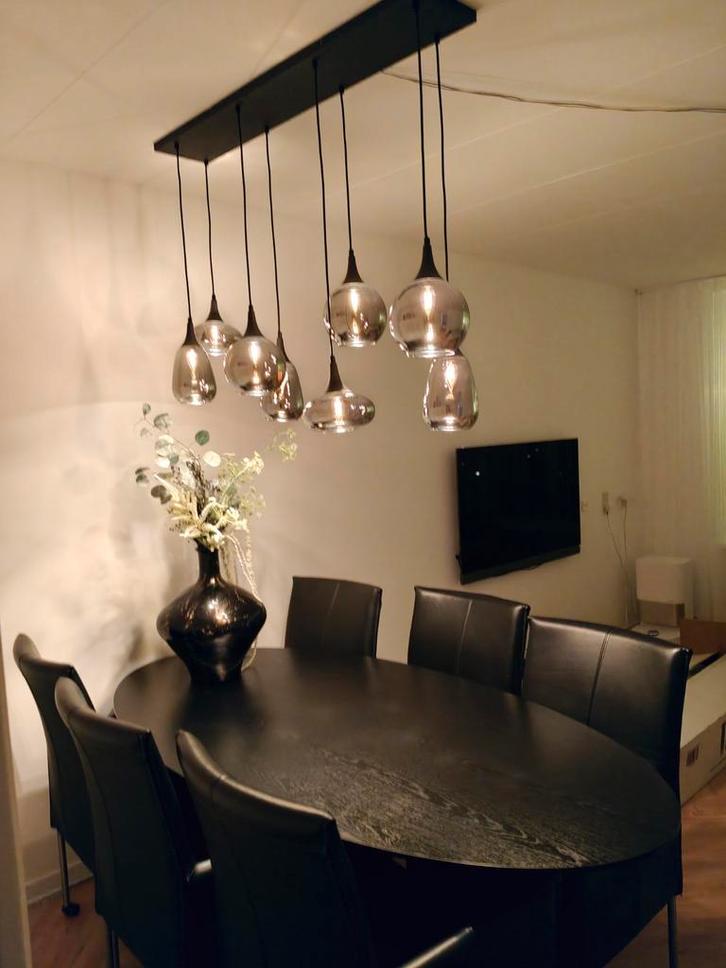 Moderne hanglamp zwart smoke glas - 8 lichts, Huis en Inrichting, Lampen | Hanglampen, Nieuw, Minder dan 50 cm, Glas, Metaal, Ophalen of Verzenden