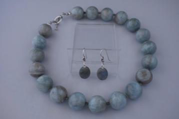 AQUAMARIJN (20 mm)-LABRADORIET ketting/oorhanger-set beschikbaar voor biedingen