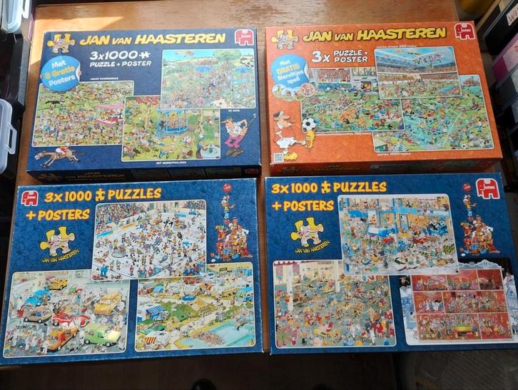 Jan van Haasteren 4 dozen met 3 puzzels, Hobby en Vrije tijd, Denksport en Puzzels, Zo goed als nieuw, 500 t/m 1500 stukjes, Ophalen of Verzenden