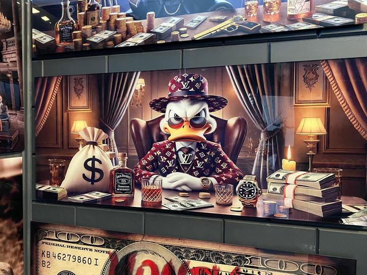 Schilderij Dagobert Duck - Luxe Uitvoering, Huis en Inrichting, Woonaccessoires | Schilderijen, Tekeningen en Foto's, Nieuw, Print