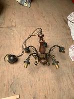 Antieke Houten Hanglamp met Glas, Huis en Inrichting, Ophalen of Verzenden, Gebruikt, Glas