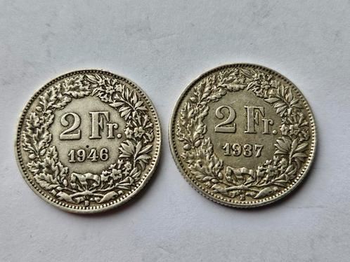 2x Zwitserland 2 francs 1946 en 1937 zilver., Postzegels en Munten, Munten | Europa | Niet-Euromunten, Setje, Overige landen, Zilver
