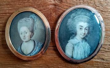 Twee miniatuur portretjes 18e eeuw  beschikbaar voor biedingen