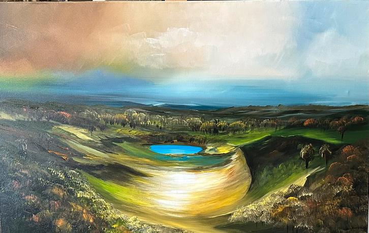 Gena G.- Fantasie world- Handgeschilderd- Uniek, Antiek en Kunst, Kunst | Schilderijen | Modern, Ophalen of Verzenden