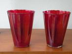 Vazen met pontilmerk. Mooie gegolfde rand. Identiek., Ophalen of Verzenden, Zo goed als nieuw, Rood, Glas