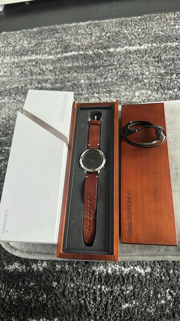 Garmin Fenix Chronos, Sieraden, Tassen en Uiterlijk, Horloges | Heren, Gebruikt, Polshorloge, Overige merken, Staal, Leer, Ophalen