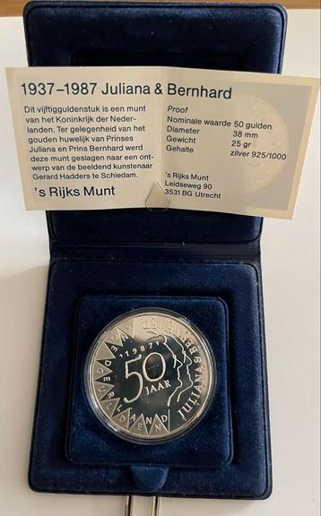 Zilveren 50 Gulden Herdenkingsmunt proof 1987 beschikbaar voor biedingen