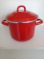 Rode Emaille Kookpan met Deksel, Overige materialen, Zo goed als nieuw, Keramische plaat, Ophalen