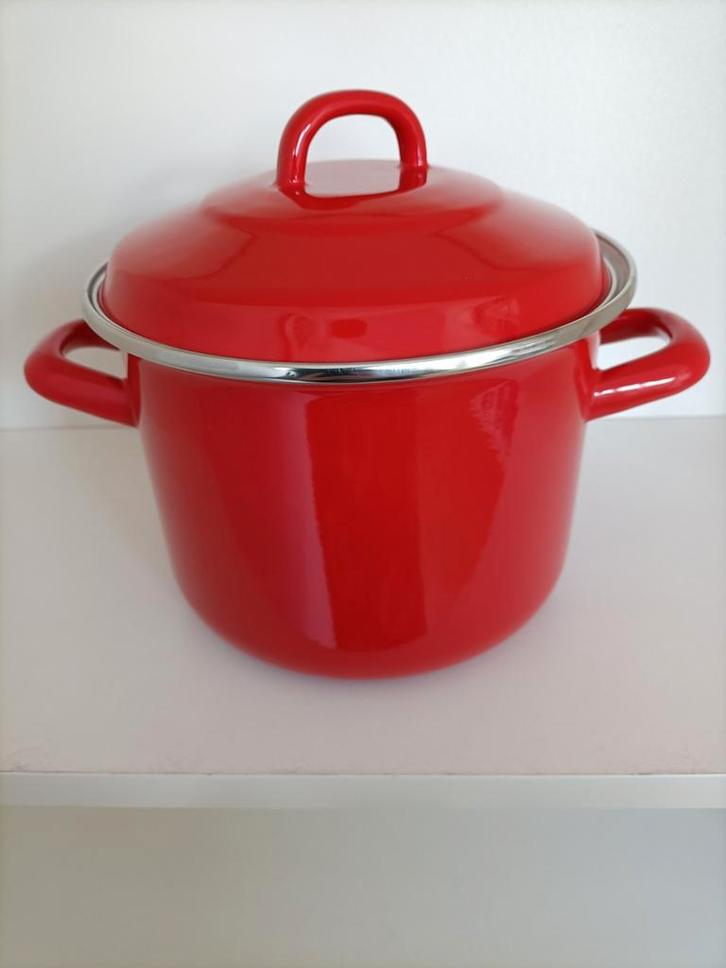 Rode Emaille Kookpan met Deksel, Huis en Inrichting, Keuken | Potten en Pannen, Zo goed als nieuw, Kookpan of Snelkookpan, Overige materialen