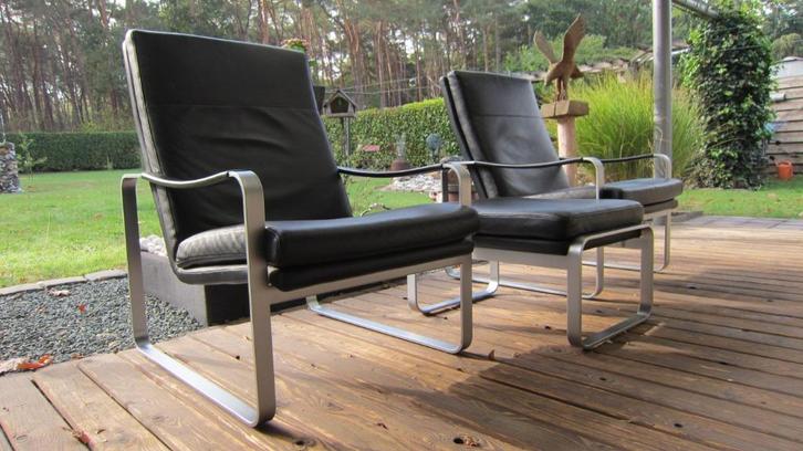 2x Leder Rolf Benz 568 design fauteuils+voetbank. Top staat!, Huis en Inrichting, Fauteuils, Zo goed als nieuw, Leer, Metaal, 50 tot 75 cm