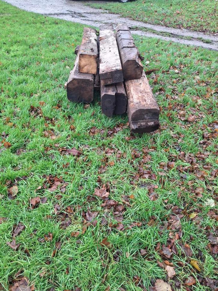 Oude Eiken Gebinten/Palen - 1.5 tot 2.5 meter, Doe-het-zelf en Verbouw, Hout en Planken, Gebruikt, Balk, Eiken, 200 tot 250 cm