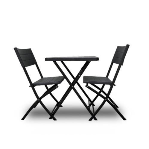 Rijoka Inklapbare Bistroset – Houtlook Design – Tuinset 2 pe, Tuin en Terras, Tuintafels, Zo goed als nieuw, Vierkant, Kunststof