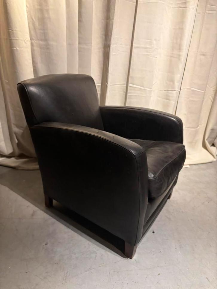 Stoere Zwarte Schapenleren Fauteuil, Huis en Inrichting, Fauteuils, Gebruikt, Leer, 50 tot 75 cm, 75 tot 100 cm, Ophalen of Verzenden