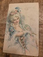 Antieke ansichtkaart vrouw in mooie kleding met bloemen, Verzamelen, Ansichtkaarten | Themakaarten, Verzenden, Voor 1920, Ongelopen