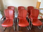 6 rode leren eetkamerstoelen met sledeframe, Ophalen, Gebruikt, Leer, Vijf, Zes of meer stoelen