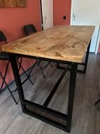 Bartafel / hoge eettafel eikenhout met metaal onderstel!, Ophalen, Gebruikt, 100 tot 150 cm, Eikenhout