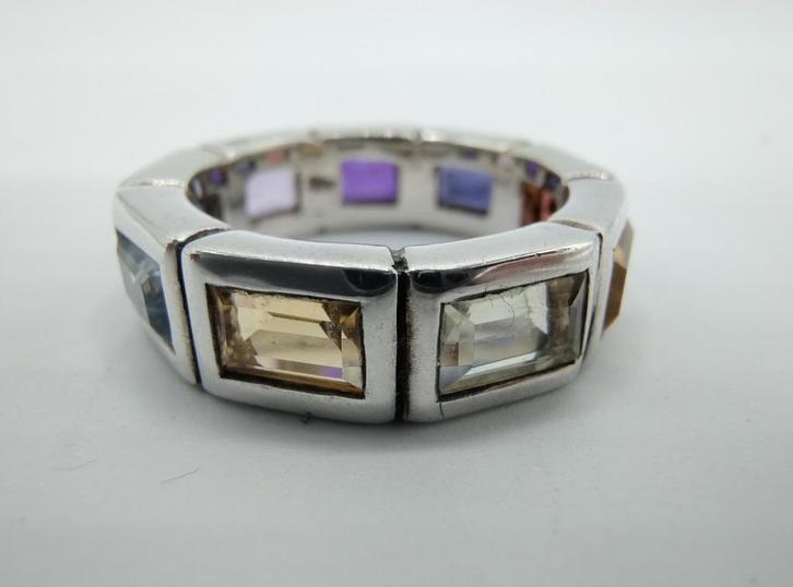 Zilveren ring met 9 kleurstenen Amsterdam, gratis verzending, Sieraden, Tassen en Uiterlijk, Ringen, Nieuw, Dame, 18 tot 19, Zilver